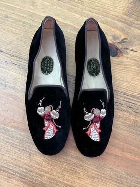 Vintage Corte + Welles Black Velvet Handmade Embroidered Loafers